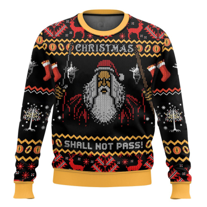 gandalf claus says christmas shall not pass lord of the rings ugly christmas sweater 1 Gandalf Claus Says Christmas Shall Not Pass Lord Of The Rings Ugly Christmas Sweater - Image 1