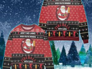 Get Festive With Santa Claus Ugly Christmas Sweater For Drinking Fireball Whisky - Image 1