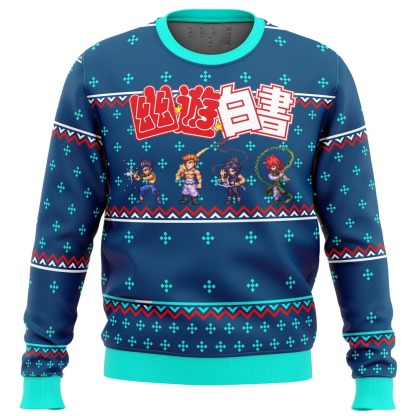 ghost fighter yuyu hakusho ugly christmas sweater 1 Ghost Fighter Yuyu Hakusho Ugly Christmas Sweater - Image 1