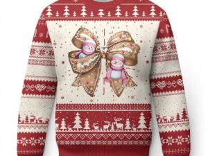 Gingerbread Coquette Bow Ugly Christmas Sweater Cute Snowman Girly Xmas Gifts - Image 1