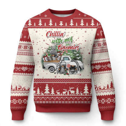 gnome ugly christmas sweater chillin with my gnomies xmas truck 1 Gnome Ugly Christmas Sweater Chillin With My Gnomies Xmas Truck - Image 1