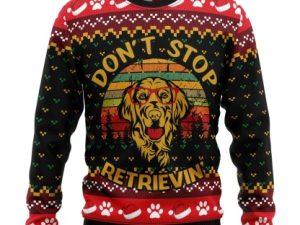 Golden Retriever Dont Stop Retrievin Womens Ugly Christmas Sweater - Image 1