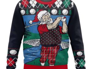 Golf Santa Claus Ugly Christmas Sweater Holiday Gift - Image 1