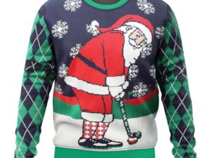 Golf Santa Claus Ugly Christmas Sweater Xmas Gift - Image 1