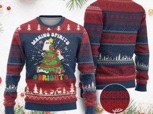 Gothic Xmas Ugly Christmas Sweater Making Spirits Bright Cute Ghost - Image 1