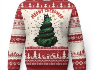 Gothic Xmas Ugly Christmas Sweater Meowy Creepmas Cat Christmas Tree - Image 1
