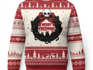 Gothic Xmas Ugly Christmas Sweater Merry Creepmas Cat Wreath - Image 1