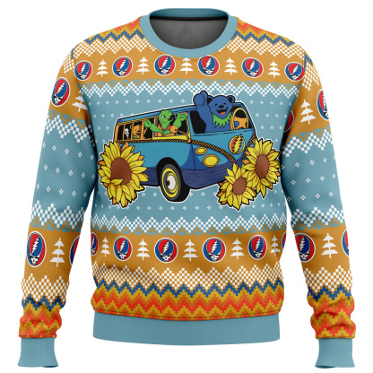 grateful dead bus grateful dead ugly christmas sweater 1 Grateful Dead Bus Grateful Dead Ugly Christmas Sweater - Image 1