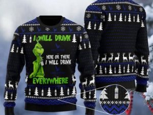 Grey Goose Grinch Will Drink Everywhere Ugly Christmas Sweater - Image 1