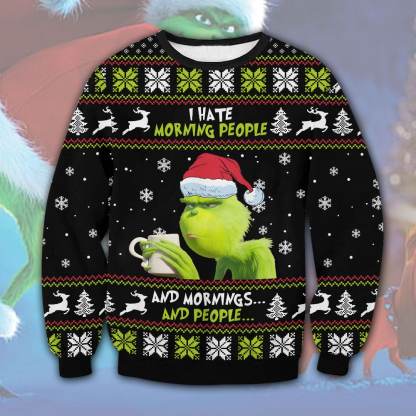 grinch i hate people ugly christmas sweater 1 Grinch I Hate People Ugly Christmas Sweater - Image 1