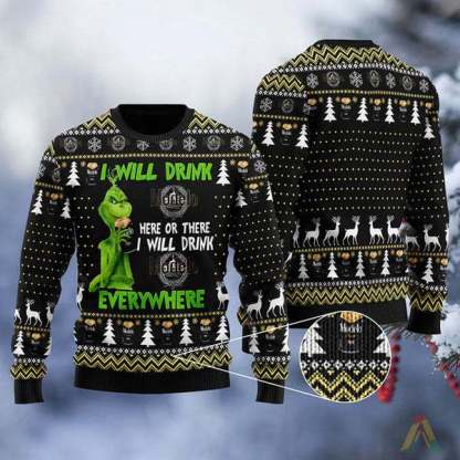 grinch i will drink mexican lager everywhere christmas gift ugly christmas sweater 1 Grinch I Will Drink Mexican Lager Everywhere Christmas Gift Ugly Christmas Sweater - Image 1