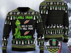 Grinch I Will Drink Mountain Dew Everywhere Ugly Christmas Sweater Holiday Gift - Image 1