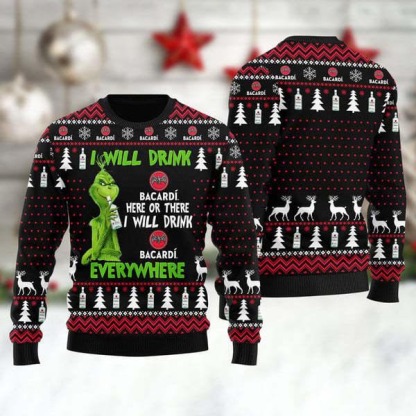 grinch i will drink smooth white rum wine everywhere ugly christmas sweater 1 Grinch I Will Drink Smooth White Rum Wine Everywhere Ugly Christmas Sweater - Image 1