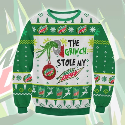 grinch stole mountain dew ugly christmas sweater 1 Grinch Stole Mountain Dew Ugly Christmas Sweater - Image 1