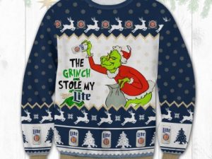 Grinch Stole My Miller Lite Ugly Christmas Sweater - Image 1