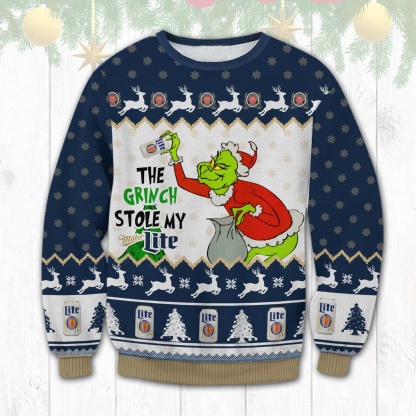grinch stole my miller lite ugly christmas sweater 1 Grinch Stole My Miller Lite Ugly Christmas Sweater - Image 1
