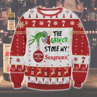 grinch stole seagrams 7 ugly christmas sweater holiday gift 1 Grinch Stole Seagrams 7 Ugly Christmas Sweater Holiday Gift - Image 1