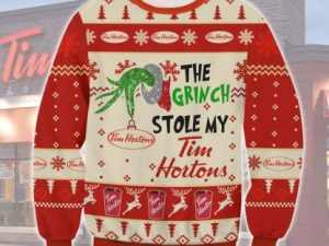 Grinch Stole Tim Hortons Ugly Christmas Sweater Holiday Gift - Image 1