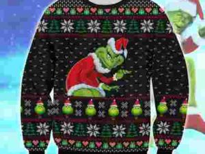 Grinch Ugly Christmas Sweater Present - Image 1
