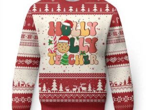 Groovy Holly Jolly Teacher Christmas Retro Xmas Ugly Christmas Sweater - Image 1
