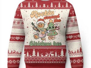 Groovy Ugly Christmas Sweater Rockin Around The Xmas Tree Groovy Gingerbread Man - Image 1