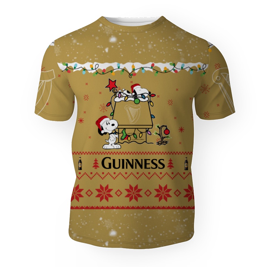 guinness american merry christmas snoopy house cute fan gift 3d unisex t shirt 1 Guinness American Merry Christmas, Snoopy House Cute Fan Gift-3D Unisex T-Shirt - Image 1