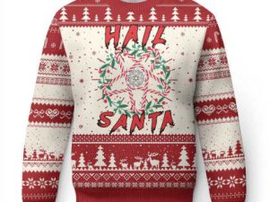 Hail Santa Ugly Christmas Sweater Candy Pentagram Xmas Devil - Image 1