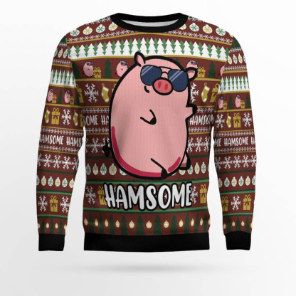 hamsome cute pig ugly christmas sweater 1 Hamsome Cute Pig Ugly Christmas Sweater - Image 1