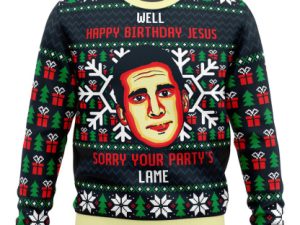 Happy Birthday Jesus Funny The Office Ugly Christmas Sweater - Image 1