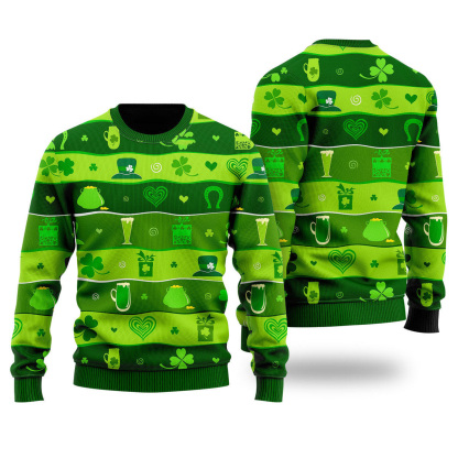 happy saint patricks day pattern ugly christmas sweater 1 Happy Saint Patricks Day Pattern Ugly Christmas Sweater - Image 1