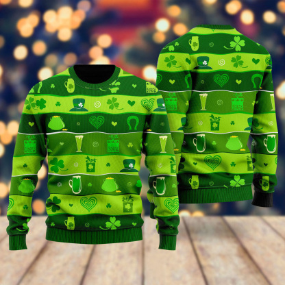 happy saint patricks day pattern ugly christmas sweater 2 Happy Saint Patricks Day Pattern Ugly Christmas Sweater - Image 2