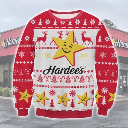 hardees ugly christmas sweater xmas gift 1 Hardees Ugly Christmas Sweater Xmas Gift - Image 1