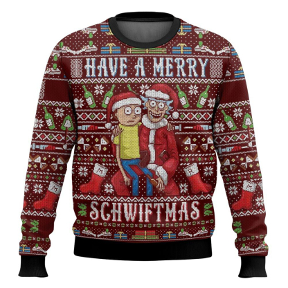 have a merry schwiftmas rick and morty ugly christmas sweater 1 Have A Merry Schwiftmas Rick And Morty Ugly Christmas Sweater - Image 1