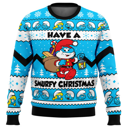 have a smurfy christmas smurfs ugly christmas sweater 1 Have A Smurfy Christmas Smurfs Ugly Christmas Sweater - Image 1
