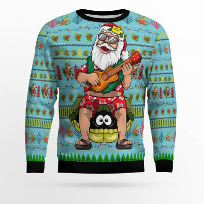 hawaiian christmas santa claus ugly christmas sweater 1 Hawaiian Christmas Santa Claus Ugly Christmas Sweater - Image 1