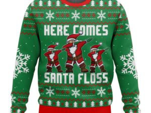 Here Comes Santa Floss Santa Claus Ugly Christmas Sweater - Image 1