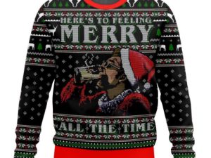 Heres To Feeling Merry All The Time Cosmo Kramer Seinfeld Ugly Christmas Sweater - Image 1