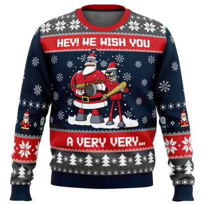 hey we wish you a futurama ugly christmas sweater 1 Hey We Wish You A Futurama Ugly Christmas Sweater - Image 1