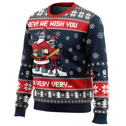 hey we wish you a futurama ugly christmas sweater 2 Hey We Wish You A Futurama Ugly Christmas Sweater - Image 2