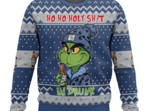 Ho Ho Holy Sht Im Drunk Busch Light Grinch Ugly Christmas Sweater - Image 1