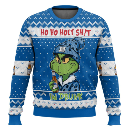 ho ho holy sht im drunk michelob ultra grinch ugly christmas sweater 1 Ho Ho Holy Sht Im Drunk Michelob Ultra Grinch Ugly Christmas Sweater - Image 1