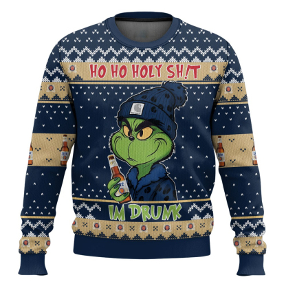 ho ho holy sht im drunk miller lite grinch ugly christmas sweater 1 Ho Ho Holy Sht Im Drunk Miller Lite Grinch Ugly Christmas Sweater - Image 1