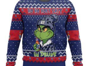 Ho Ho Holy Sht Im Drunk Pabst Blue Ribbon Grinch Ugly Christmas Sweater - Image 1