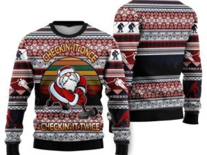 Hockey Checking It Once Checking It Twice Ugly Christmas Sweater - Image 1