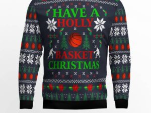 Holly Basket Basketball Ugly Christmas Sweater - Image 1
