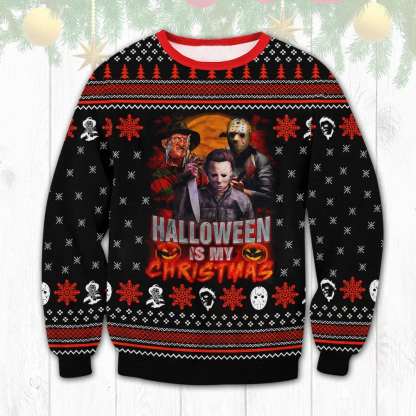horror hallowen ugly christmas sweater 1 Horror Hallowen Ugly Christmas Sweater - Image 1