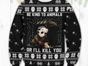 Horror Kind To Animals Ugly Christmas Sweater - Image 1