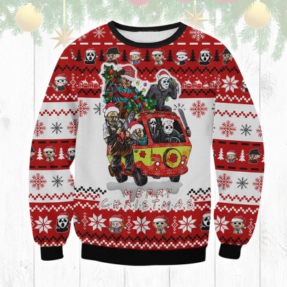 horror movies ugly christmas sweater holiday gift 1 Horror Movies Ugly Christmas Sweater Holiday Gift - Image 1