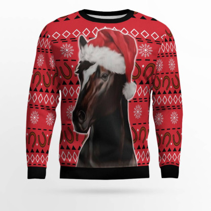horse christmas pattern ugly christmas sweater 1 Horse Christmas Pattern Ugly Christmas Sweater - Image 1