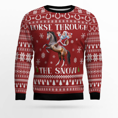 horse through the snow ugly christmas sweater 1 Horse Through The Snow Ugly Christmas Sweater - Image 1